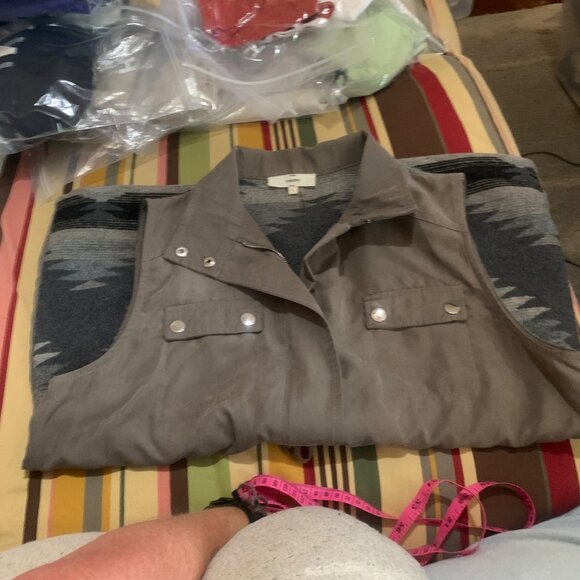 Entro Women's Vest Utility Aztec Brown Drawstring Cargo Pockets Cabincore Boho - Picture 13 of 16